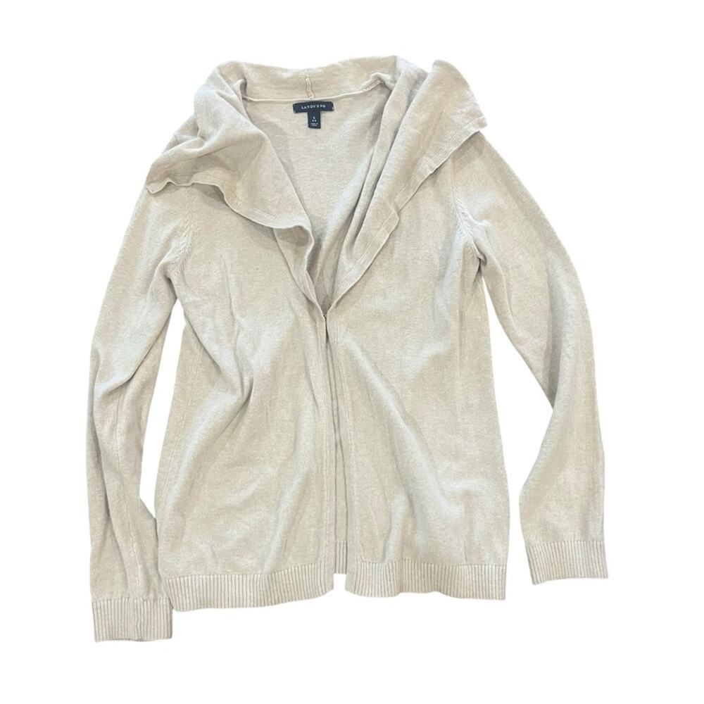 Lands End Womens Size Small Tan Long Sleeve Knit Front Clasp Cardigan Sweater